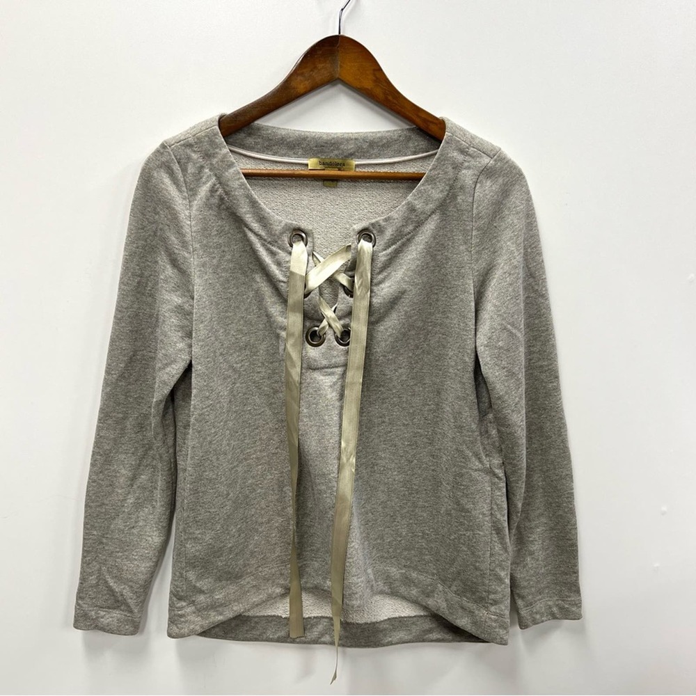 bandolera | Gray Gold Shimmer Ribbon Knit Long Sleeve Top